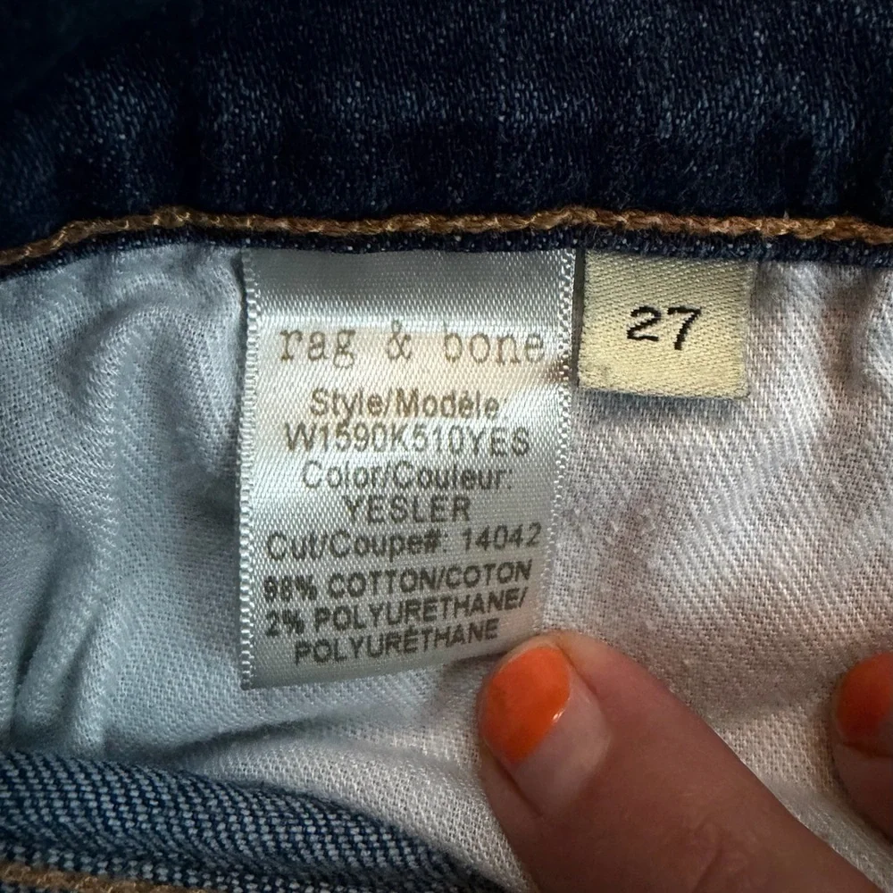 Rag & Bone Mid Rise Ankle Jeans – Yesler Wash – Raw Hem – Size 27